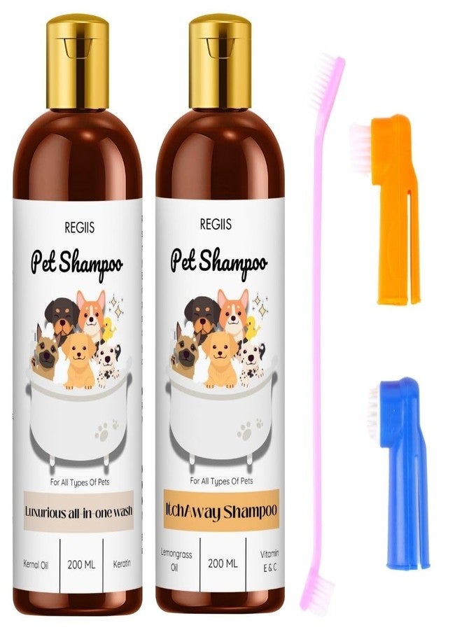 شامبو ريجيس للحيوانات الأليفة لجميع أنواع الحيوانات الأليفة، غسول فاخر شامل مع الكيراتين وزيت الليمون، 200 مل، عبوة من قطعتين مع فرش تصفيف (عبوة من 3 قطع) - Image 1